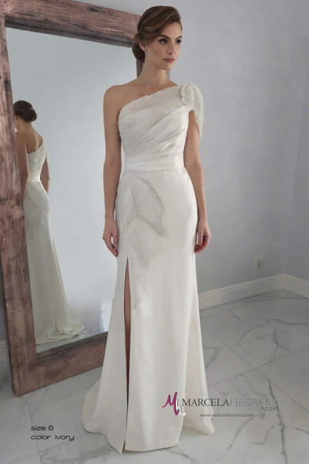 One-Shoulder Crepe Wedding Dress with Draped Detail