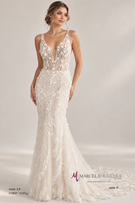 Beaded Lace Mermaid Wedding Dress with Plunging Neckline