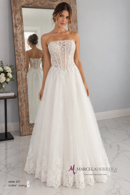 Romantic Lace Ball Gown Wedding Dress with Strapless Bodice