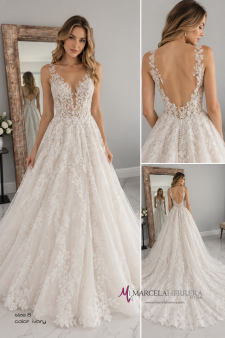 Floral Lace A-Line Wedding Dress with Illusion Bodice