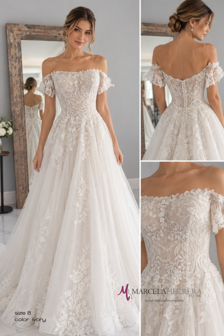 Off-the-Shoulder Lace Ball Gown Wedding Dress