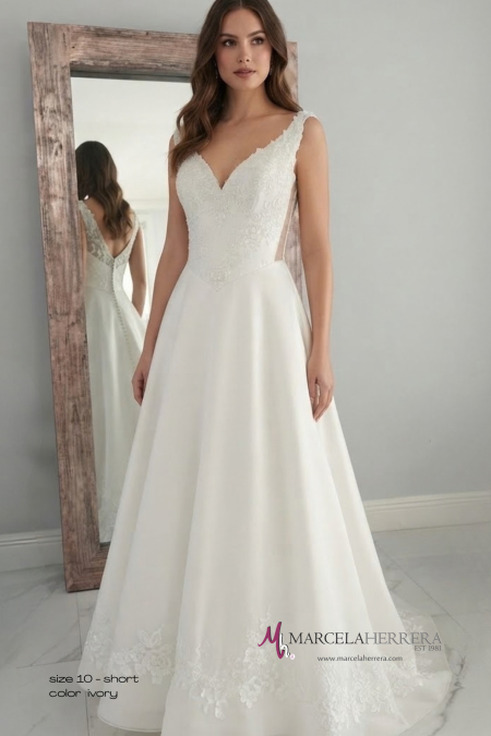 Classic V-Neck A-Line Wedding Dress with Clean Skirt